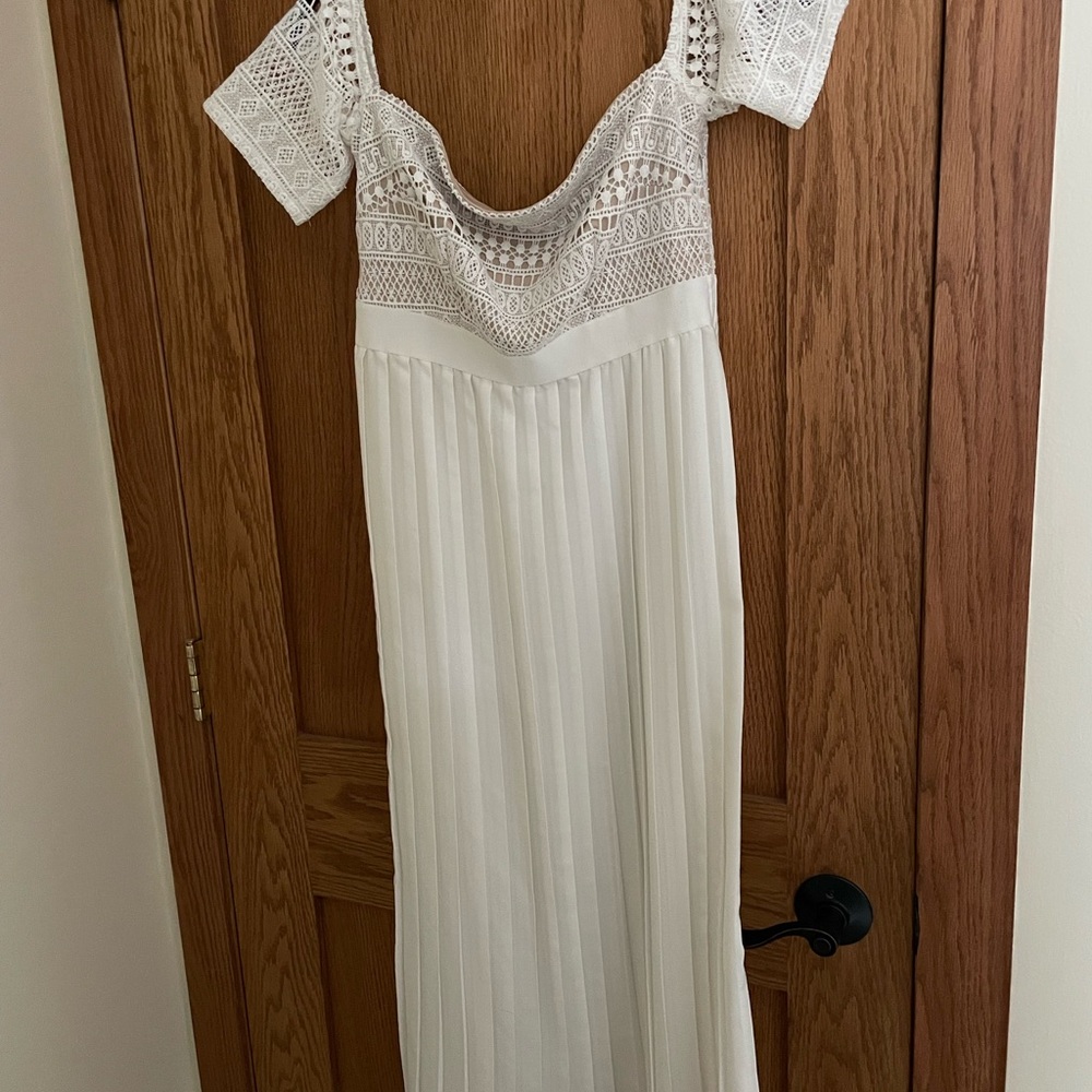 Little Mistress White Lace and Pleated Dress